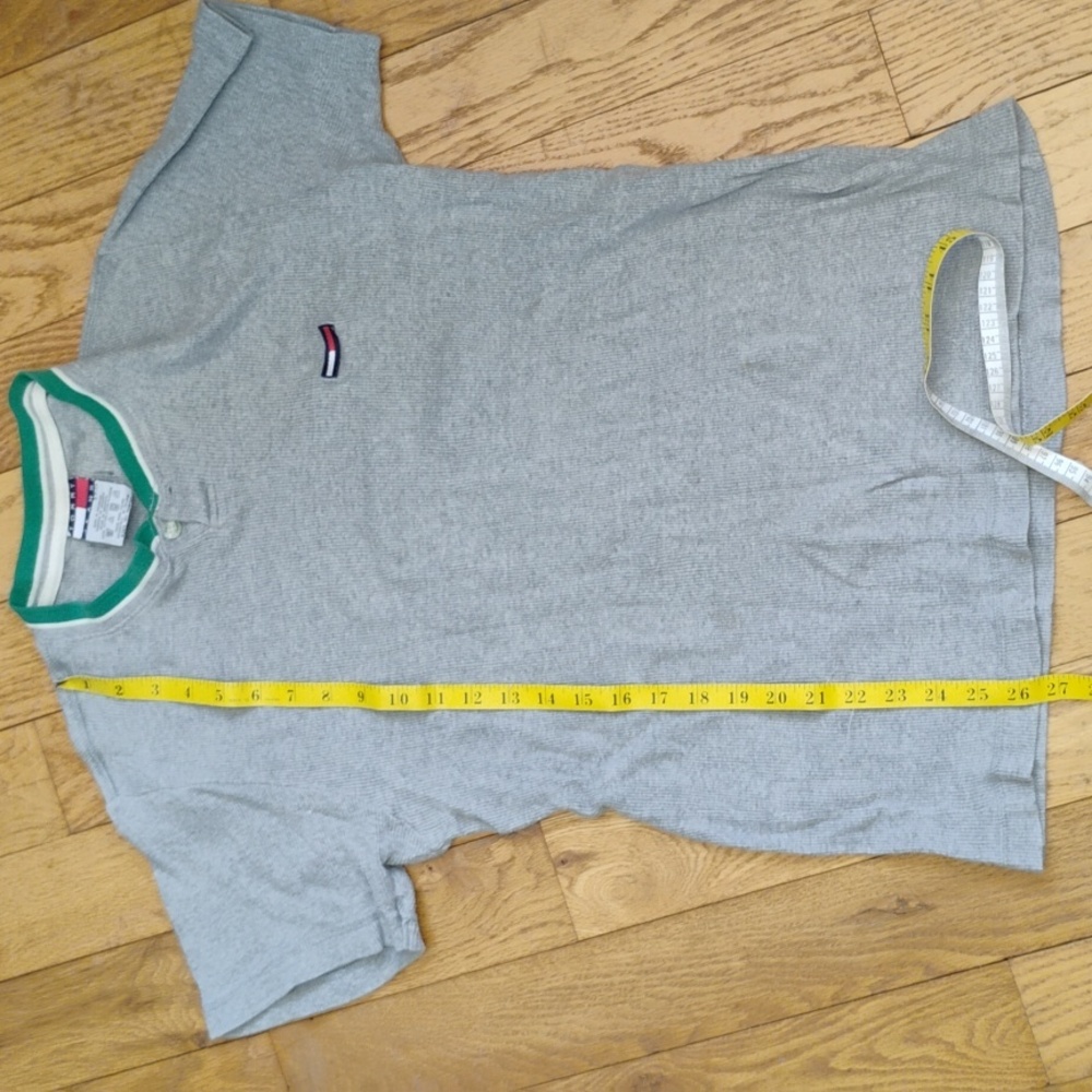 ⚓️ Henley ToMMY HILFIGER GRAY SHORT SL  BUTTON   VTG Sz SM  UNISEX EVC 1999